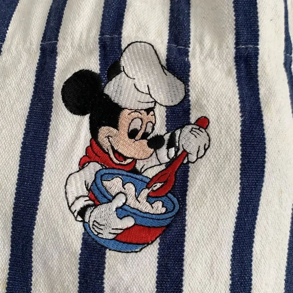 Vintage Mickey Mouse Chef Apron‎ Kitchen Retro Blue Stripe Adult Cooking
